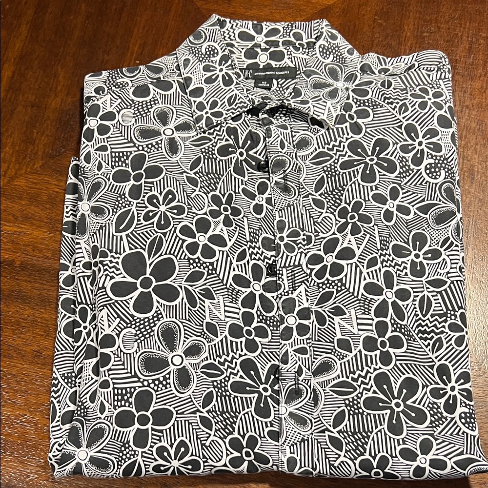 INC International Concepts Black and White Floral Shirt